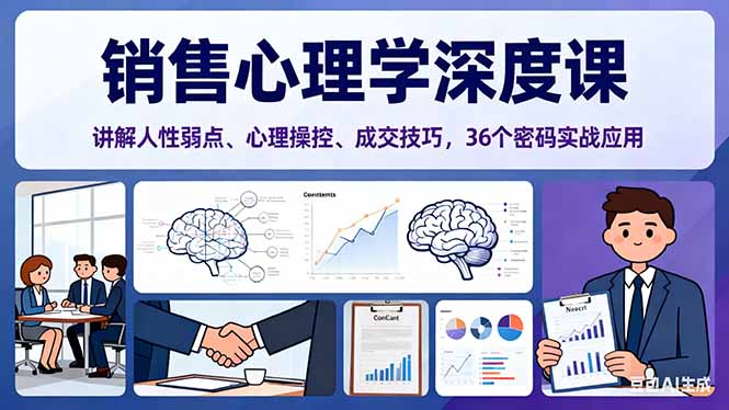 销售心理学深度课，讲解人性弱点、心理操控、成交技巧，36个密码实战应用-摇钱树