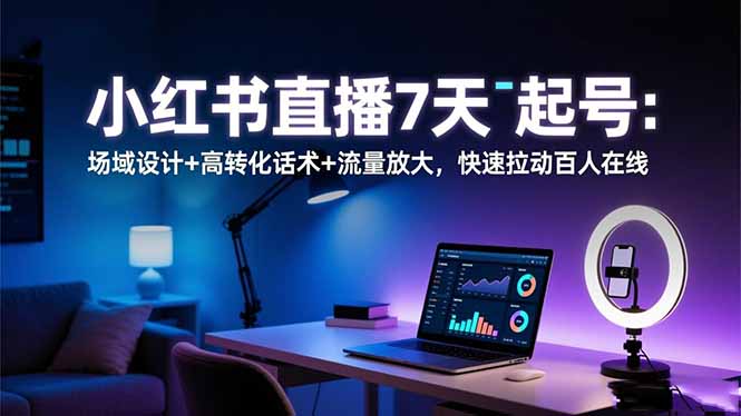 小红书直播7天起号:场域设计+高转化话术+流量放大,快速拉动百人在线-摇钱树